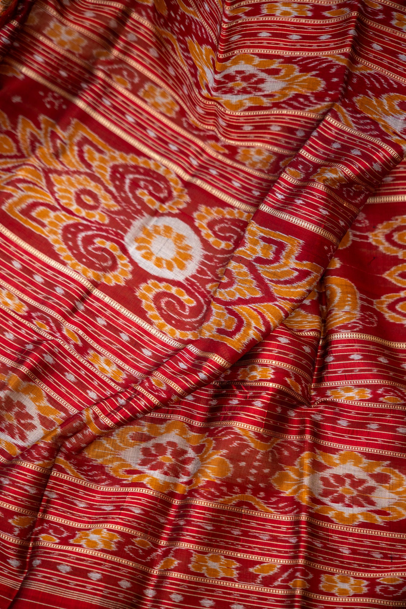 Handwoven Cerulean Blue Khandua Silk Saree with Traditional Narrative Border