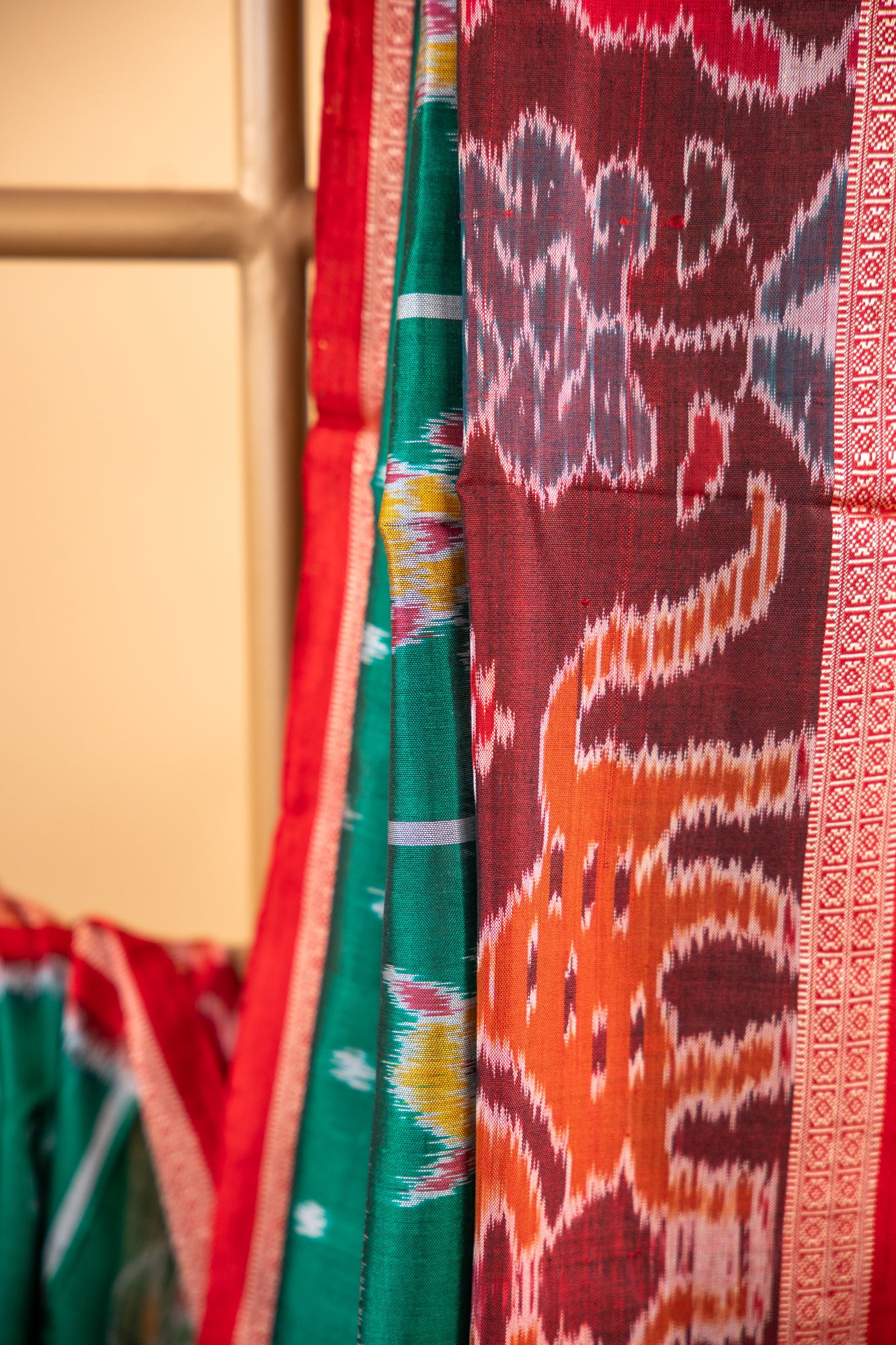 Sea Green Khandua Silk Saree with Narrative Ikat Border | Handwoven Odisha Saree
