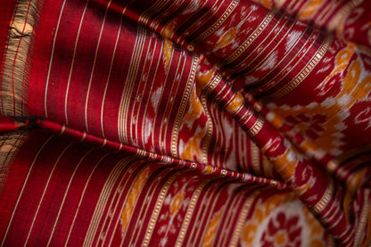 Sea Green Khandua Silk Saree with Narrative Ikat Border | Handwoven Odisha Saree