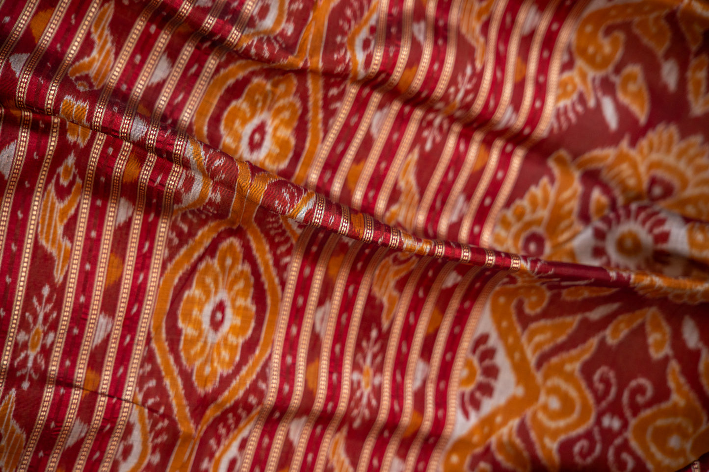 Royal Blue Khandua Silk Saree with Lotus & Elephant Ikat Motifs | Odisha Handloom