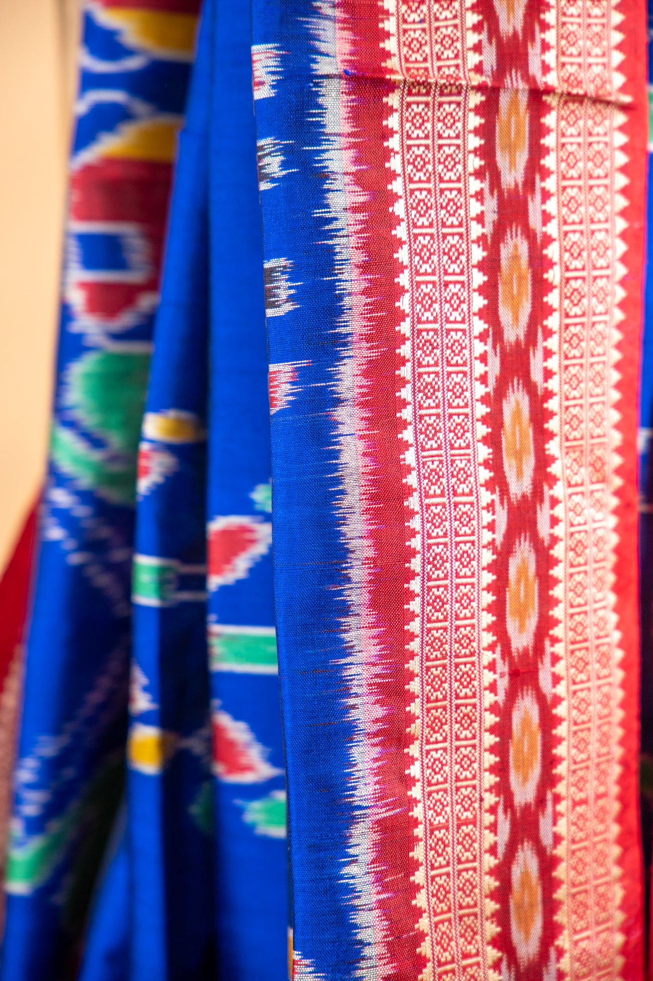 Royal Blue Khandua Silk Saree with Lotus & Elephant Ikat Motifs | Odisha Handloom