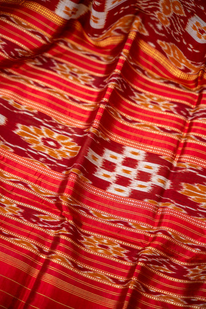 Black Khandua Silk Saree with Red Temple Border & Gold Butti Work | Odisha Handloom