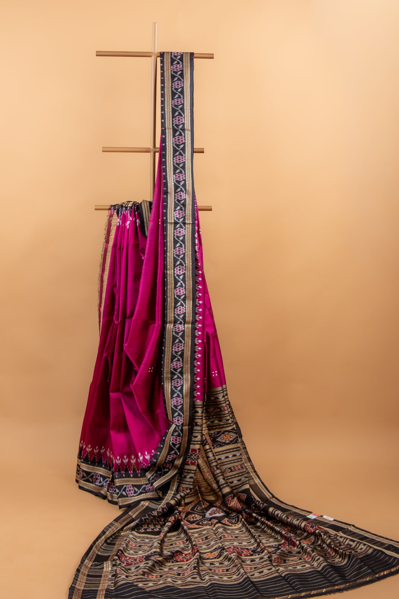 Magenta Pink Khandua Silk Saree with Narrative Ikat Border | Odisha Handloom