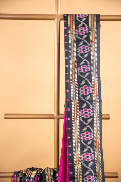 Magenta Pink Khandua Silk Saree with Narrative Ikat Border | Odisha Handloom