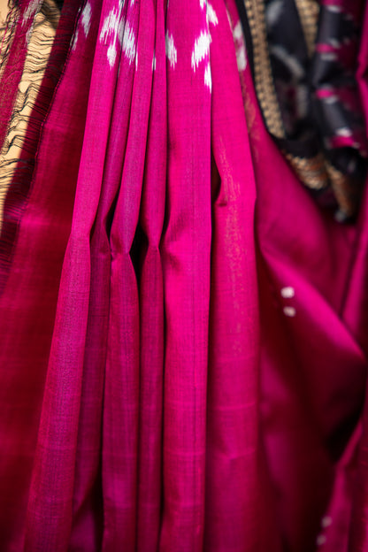 Magenta Pink Khandua Silk Saree with Narrative Ikat Border | Odisha Handloom
