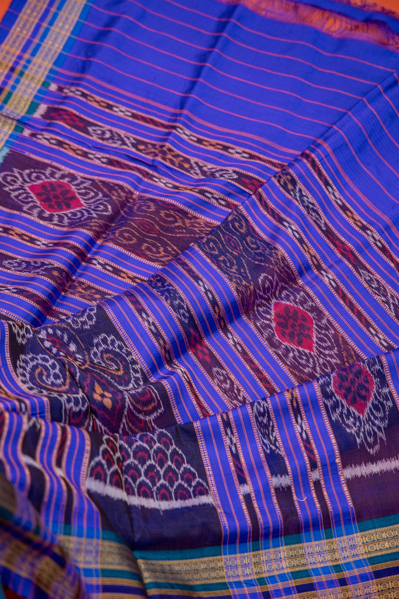Handwoven Lime Green Khandua Saree with Multi-Toned Ikat Border