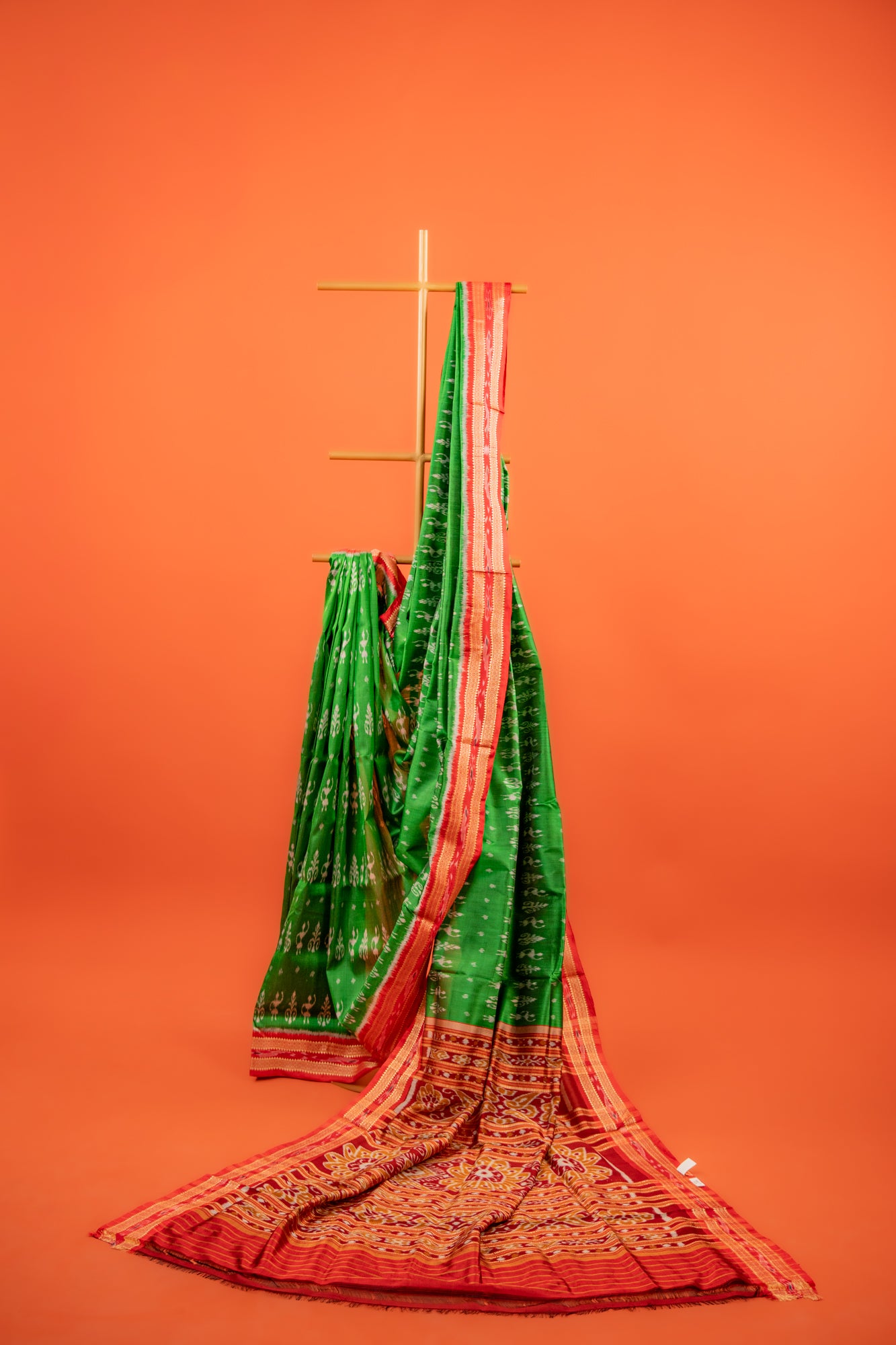 Parrot Green Khandua Silk Saree with Saura Tribal Ikat Motifs | Odisha Handloom