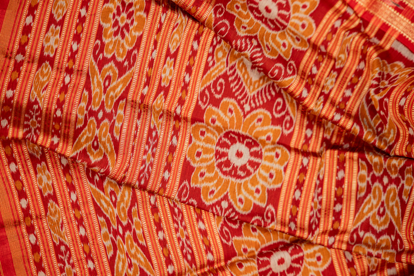 Black Khandua Silk Saree with Saura Ikat Motifs & Red Border | Handwoven Odisha Saree
