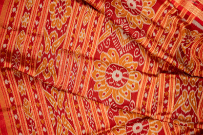 Black Khandua Silk Saree with Saura Ikat Motifs & Red Border | Handwoven Odisha Saree