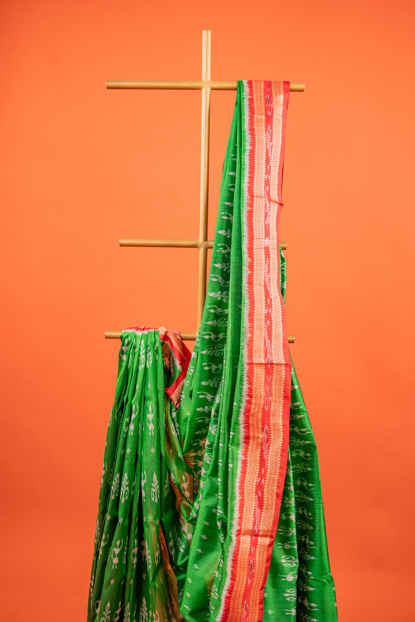 Parrot Green Khandua Silk Saree with Saura Tribal Ikat Motifs | Odisha Handloom