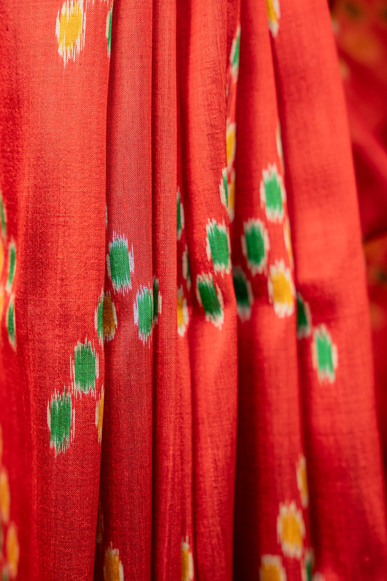Crimson Red Khandua Silk Saree with Temple Ikat Border | Handwoven Odisha Saree