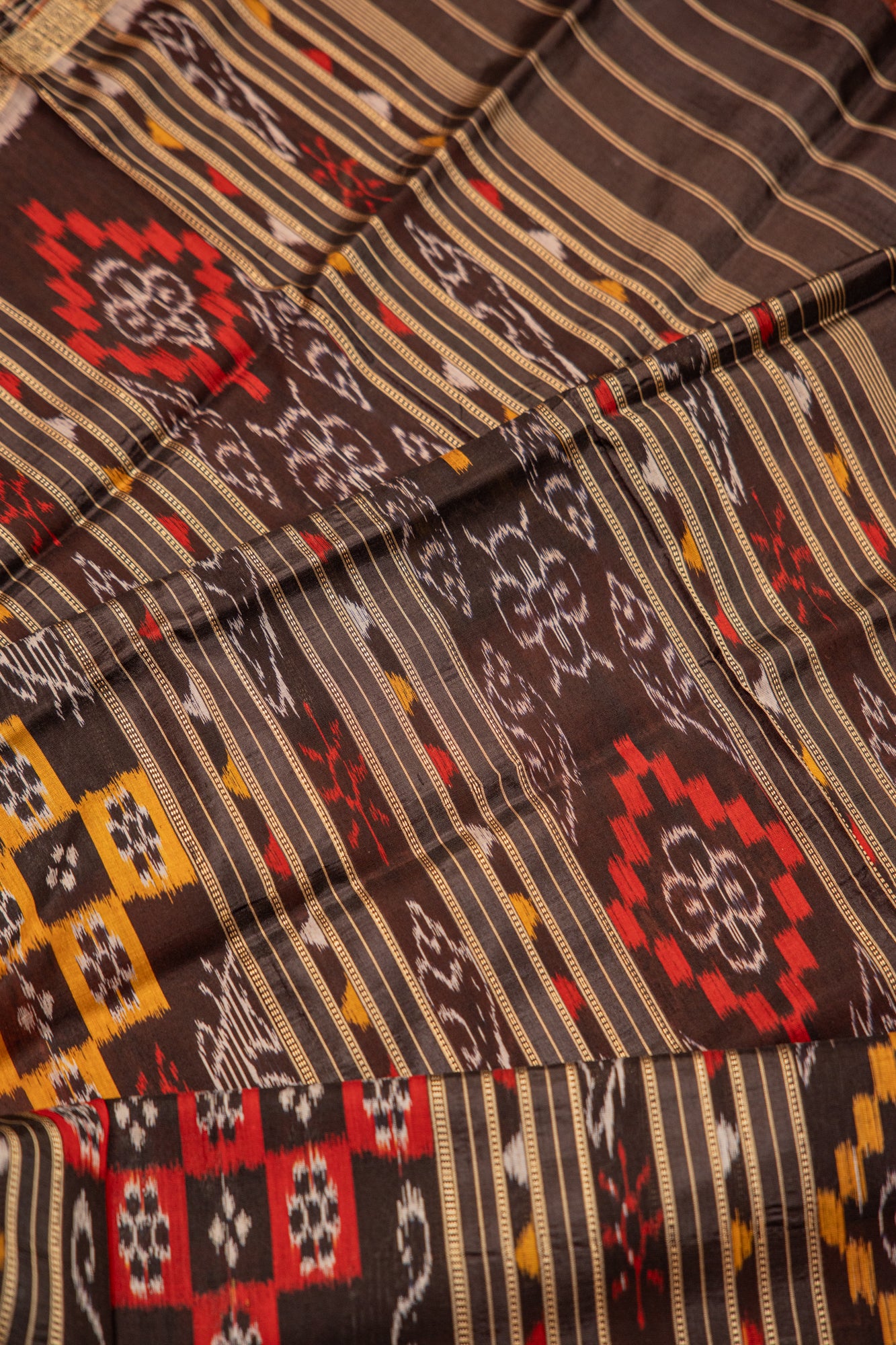 Crimson Red Khandua Silk Saree with Temple Ikat Border | Handwoven Odisha Saree