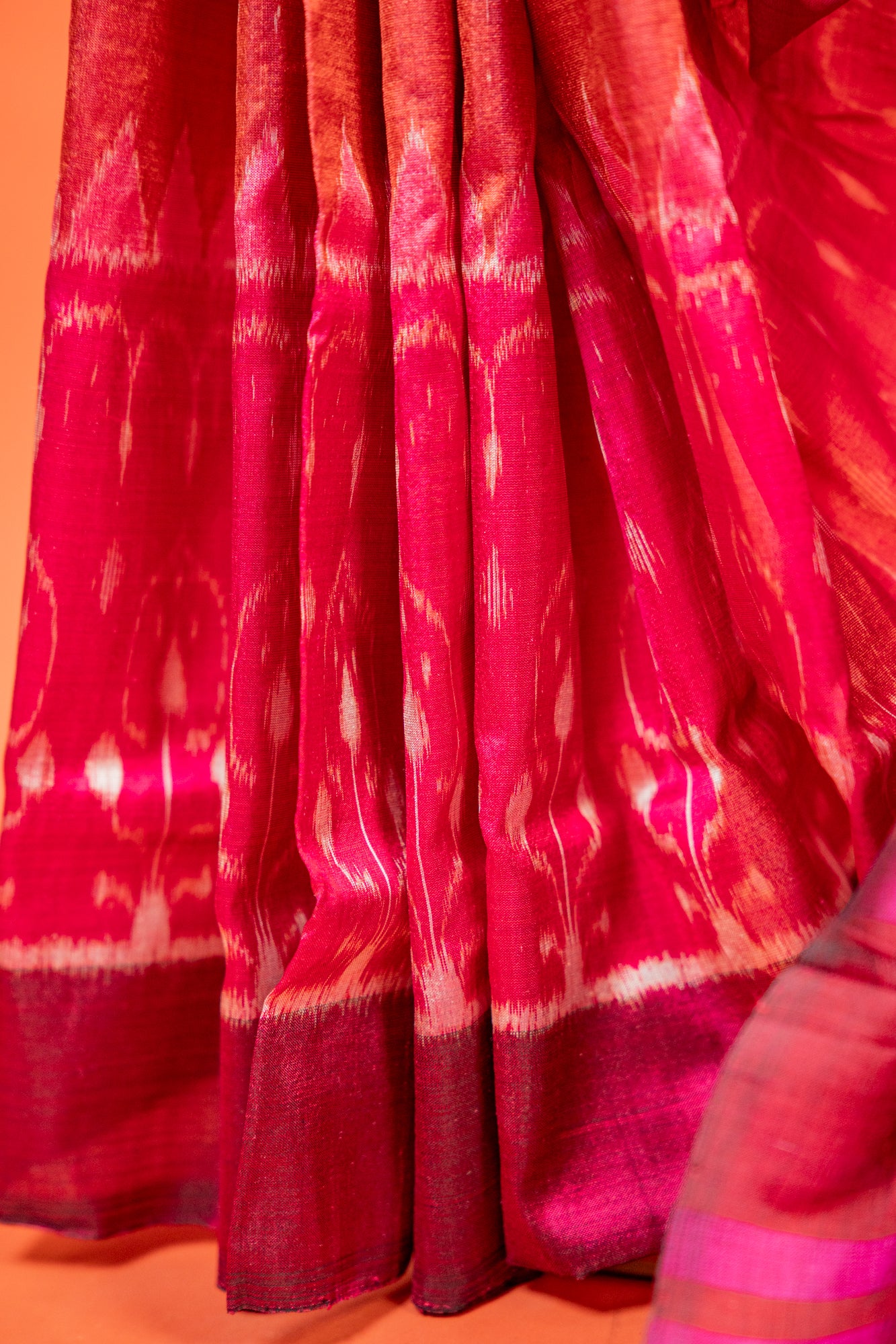 Crimson Red Khandua Silk Saree with Flame Teardrop Ikat Motifs | Odisha Handloom
