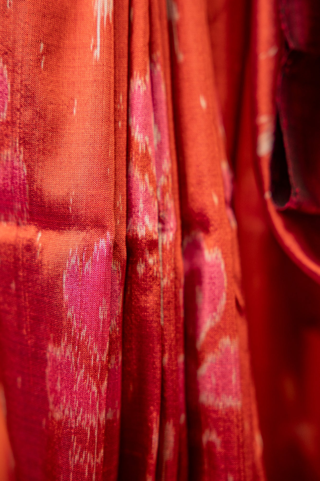 Crimson Red Khandua Silk Saree with Flame Teardrop Ikat Motifs | Odisha Handloom