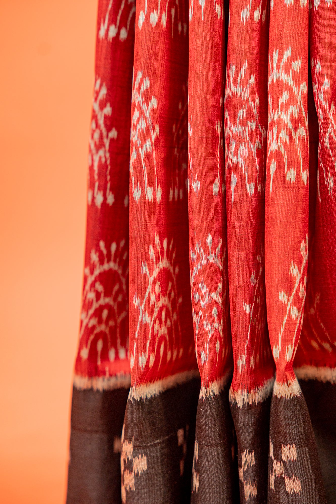 Crimson Red Khandua Silk Saree with Temple Ikat Motifs | Odisha Handloom