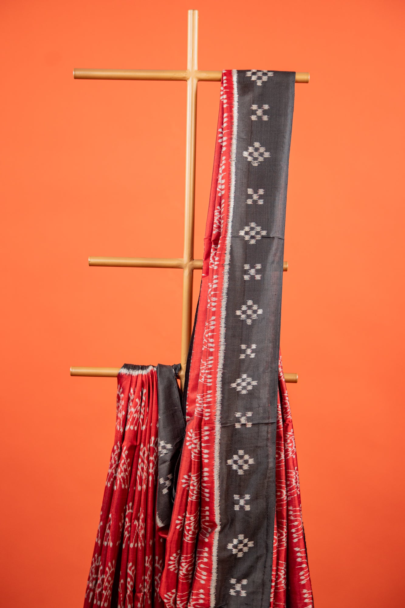 Crimson Red Khandua Silk Saree with Temple Ikat Motifs | Odisha Handloom
