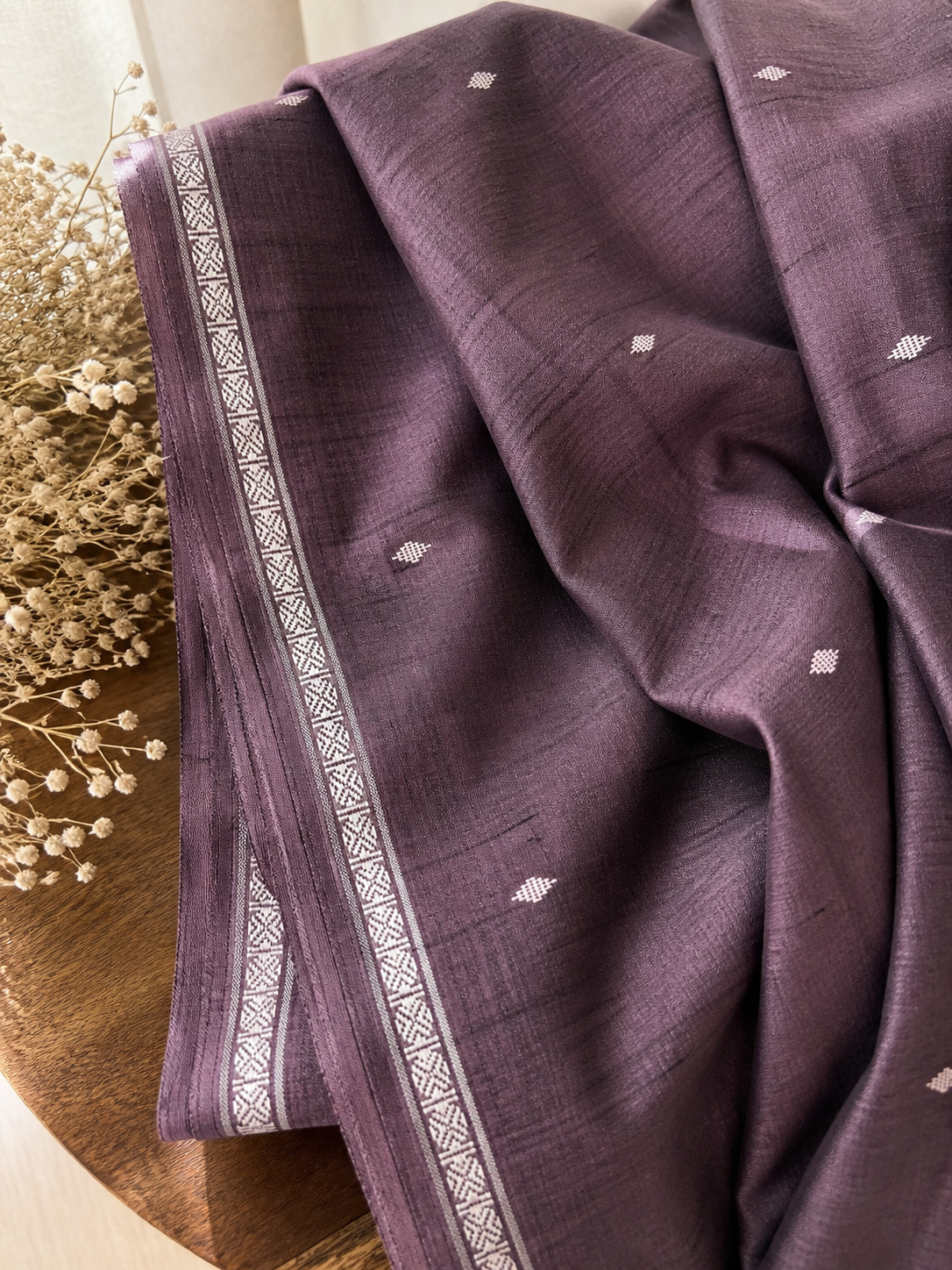 Pure Tussar Silk Dupatta in Dark Mauve | Handwoven Odisha Tie & Dye Dupatta