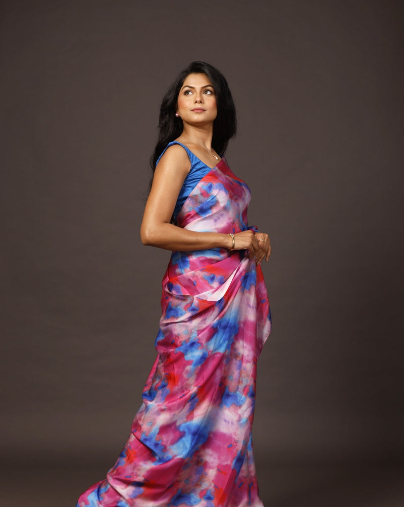 Multicolour Satin Georgette Saree, Classic Dye