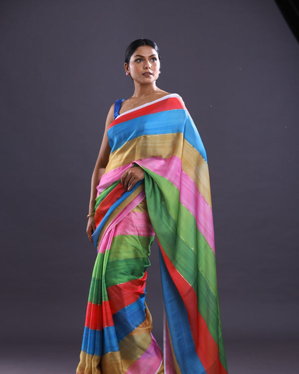 Multicolour Satin Georgette Saree, Sunfire Dye