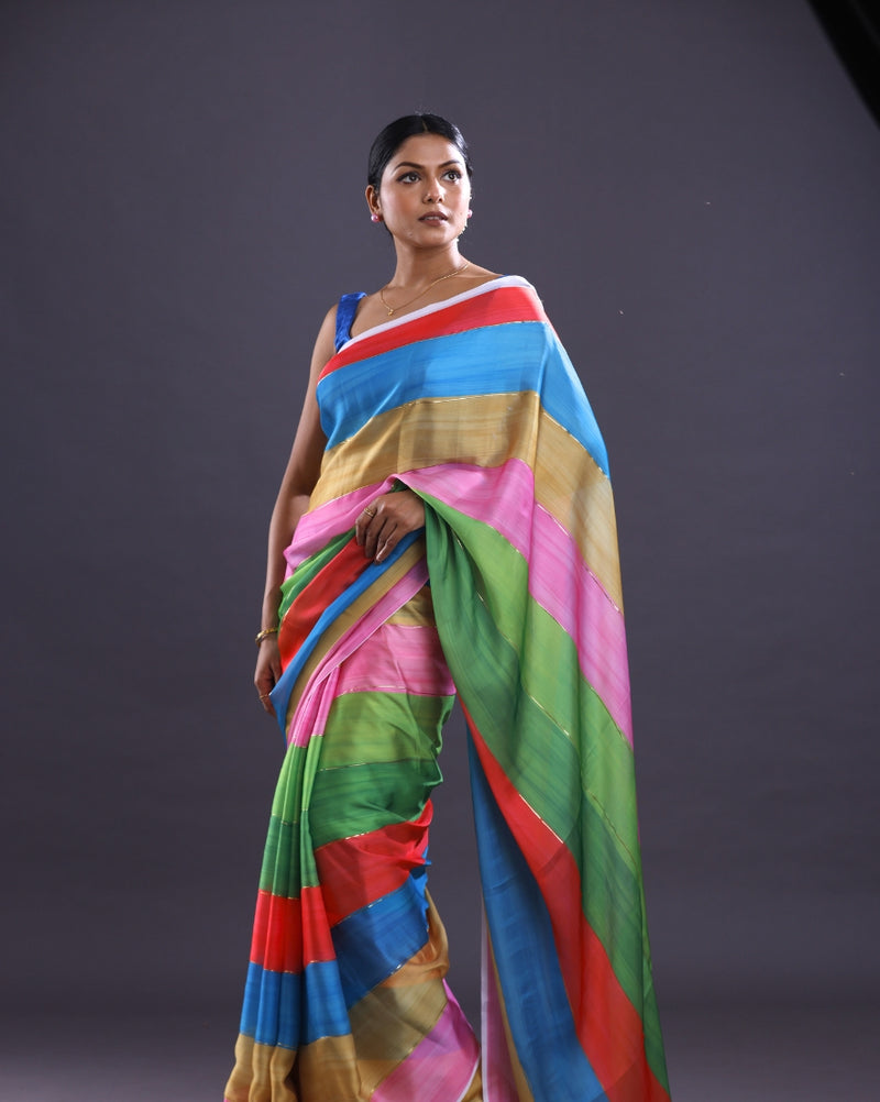 Multicolour Satin Georgette Saree, Sunfire Dye