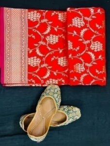 Banarsi Silk Saree Red - Hand woven