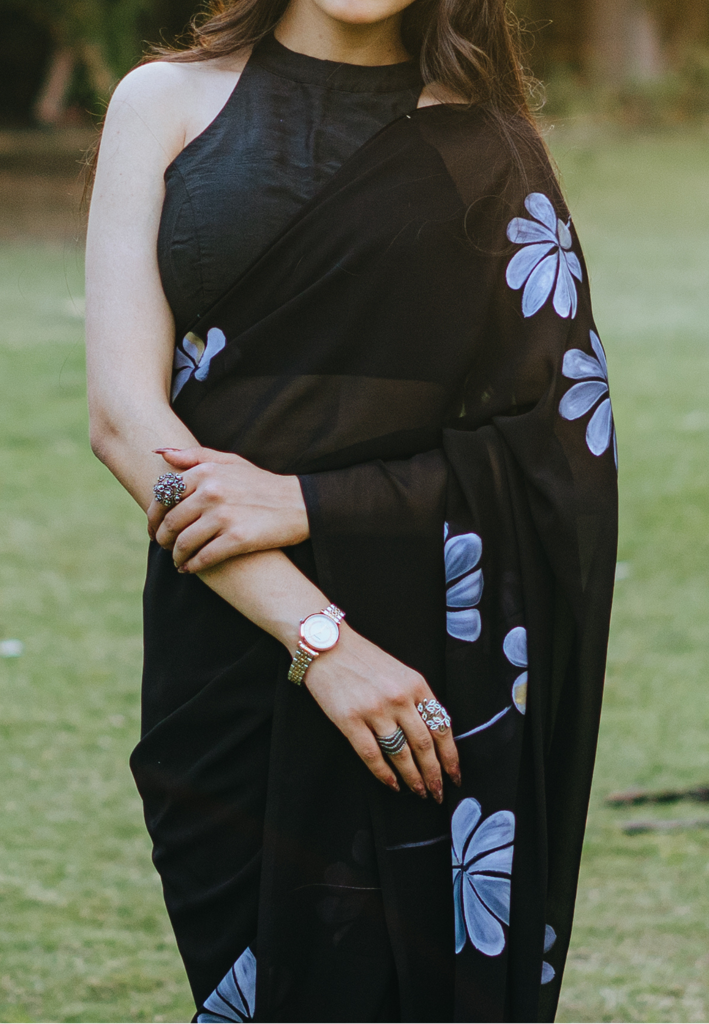 Black Georgette saree hand painted