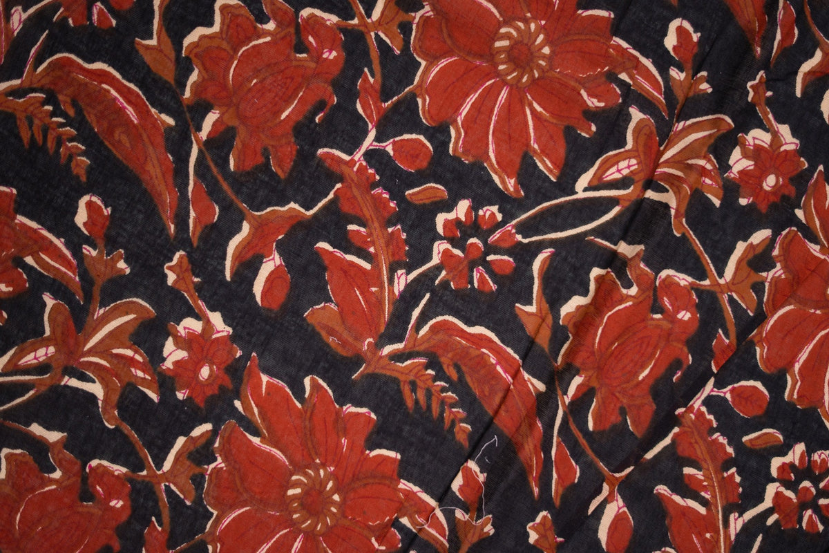 Black Botanical Vine Mul Mul Cotton Saree