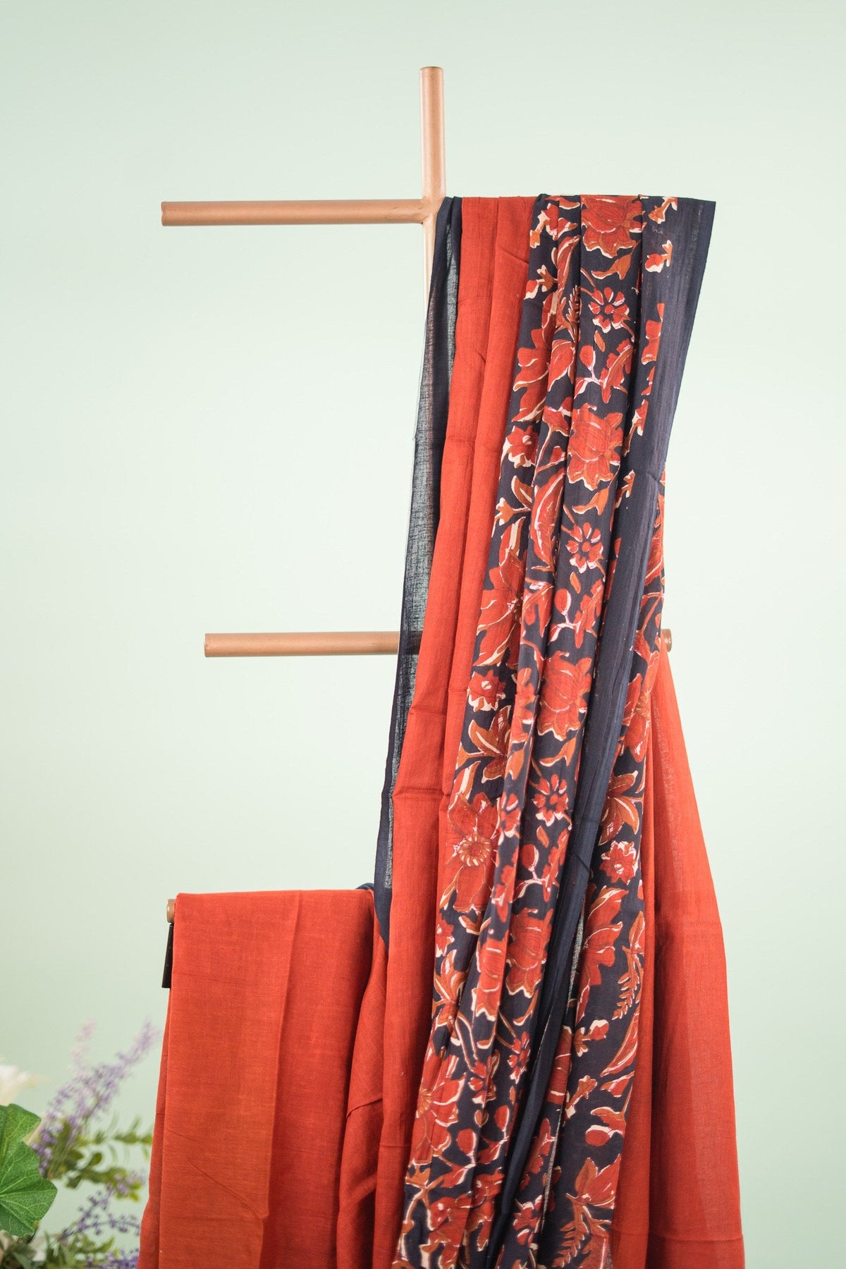Black Botanical Vine Mul Mul Cotton Saree