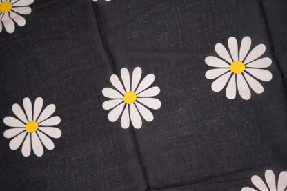 Black Daisy Floral Mul Mul Cotton Saree