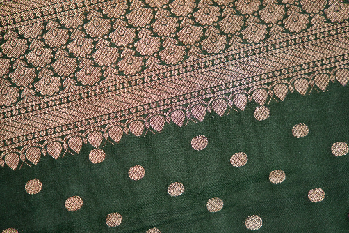 Bottle Green Gold Booti Banarasi Dupatta