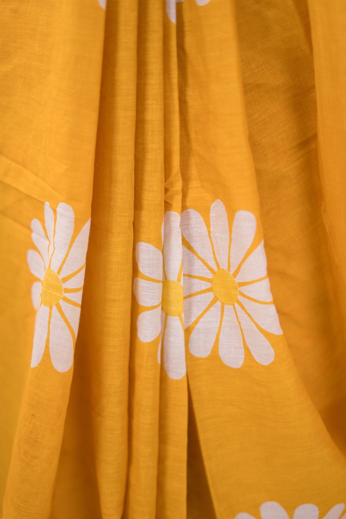 Bright Yellow Daisy Mul Mul Cotton Saree