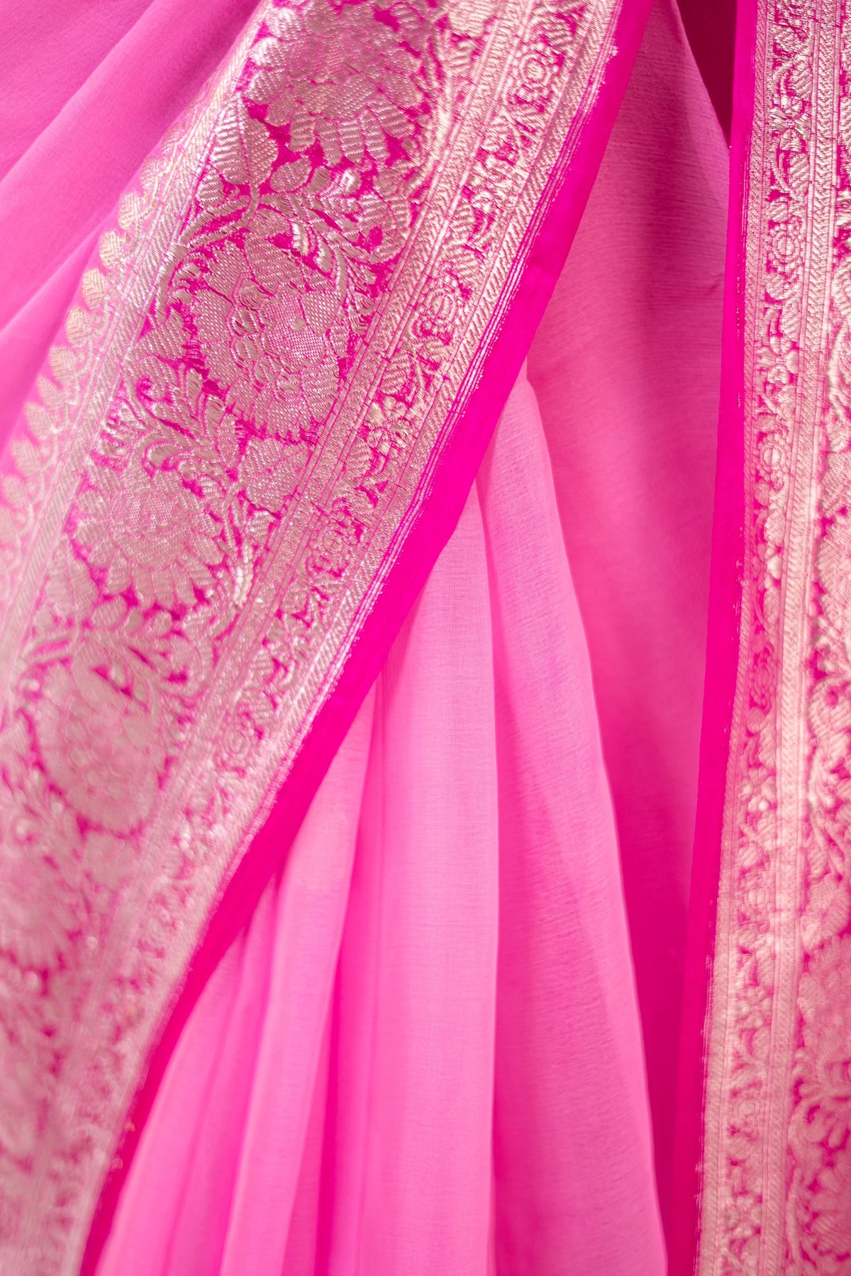 Candy Pink Plum Zari Chiffon Saree - image 6