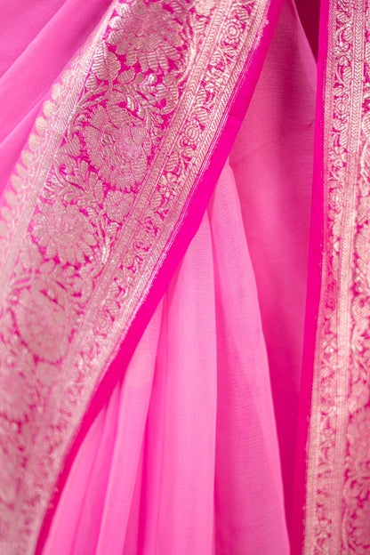 Candy Pink Plum Zari Chiffon Saree - image 6