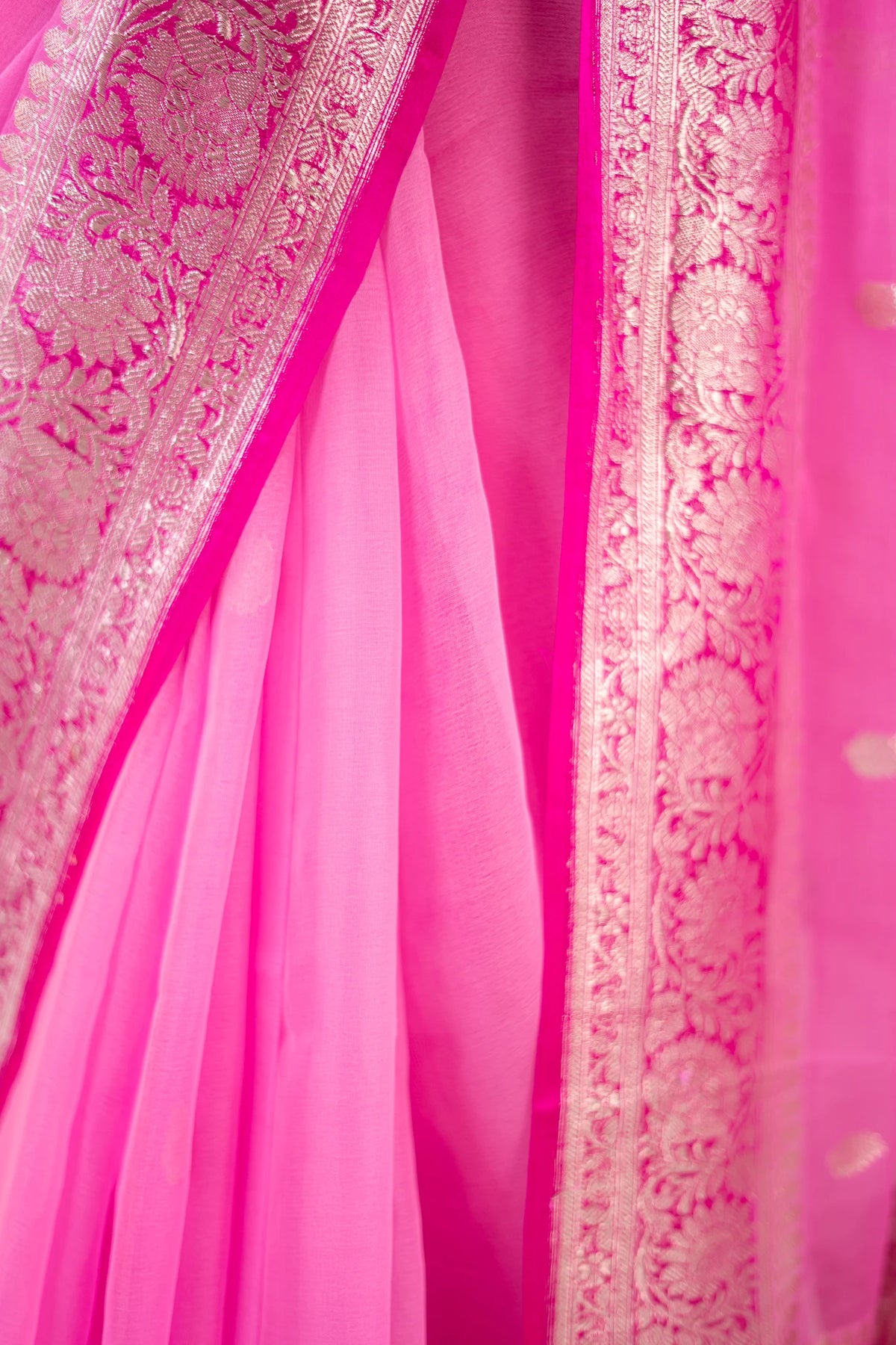 Candy Pink Plum Zari Chiffon Saree - image 8