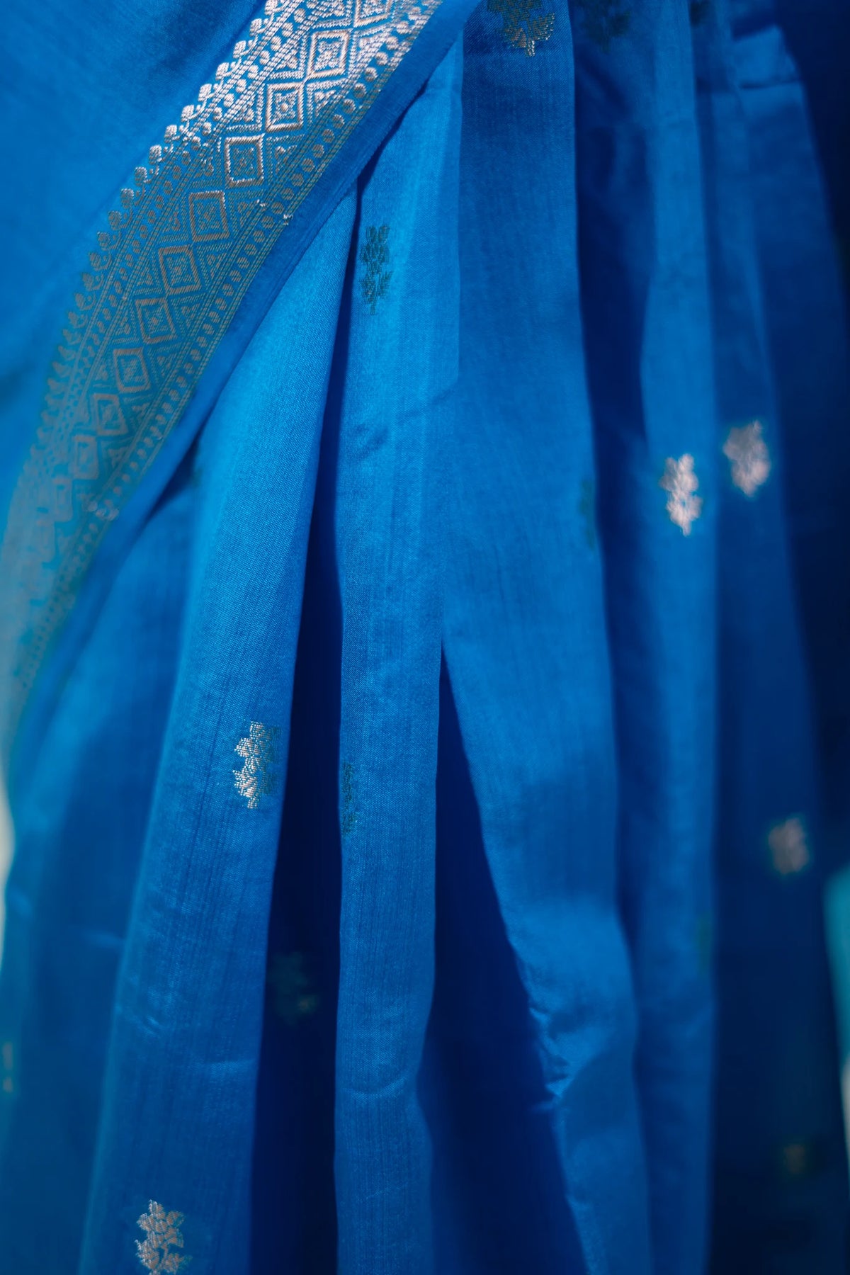 Cerulean Blue Banarasi Silk Saree - fabric and design close-up