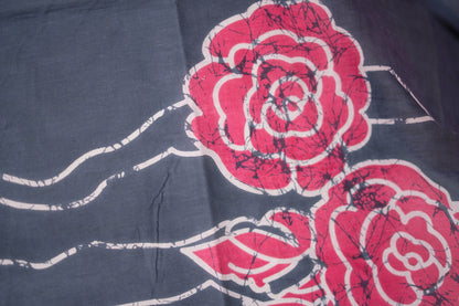 Charcoal Grey Batik Rose Mul Mul Cotton Saree
