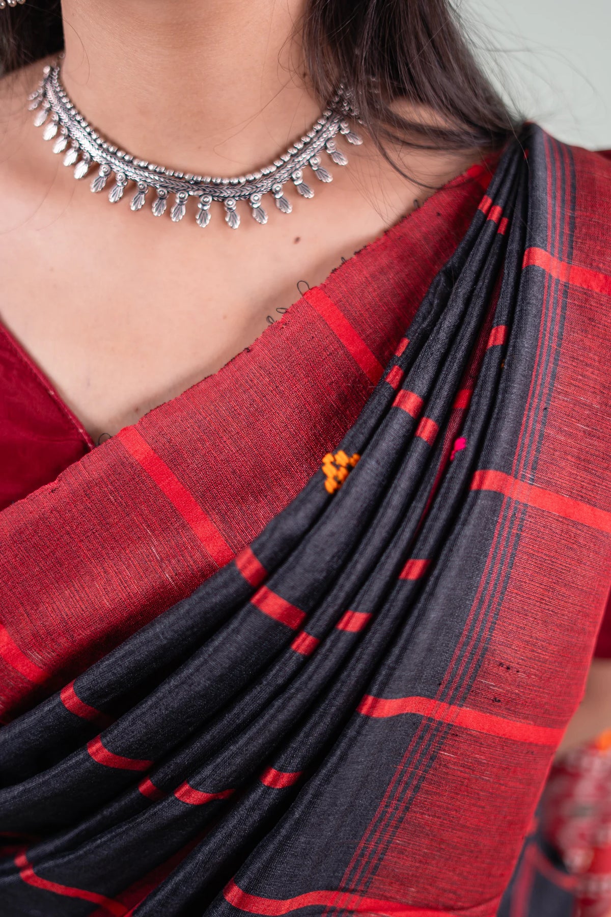 Charcoal Red Cross Ikat Khandua Silk Saree - image 8