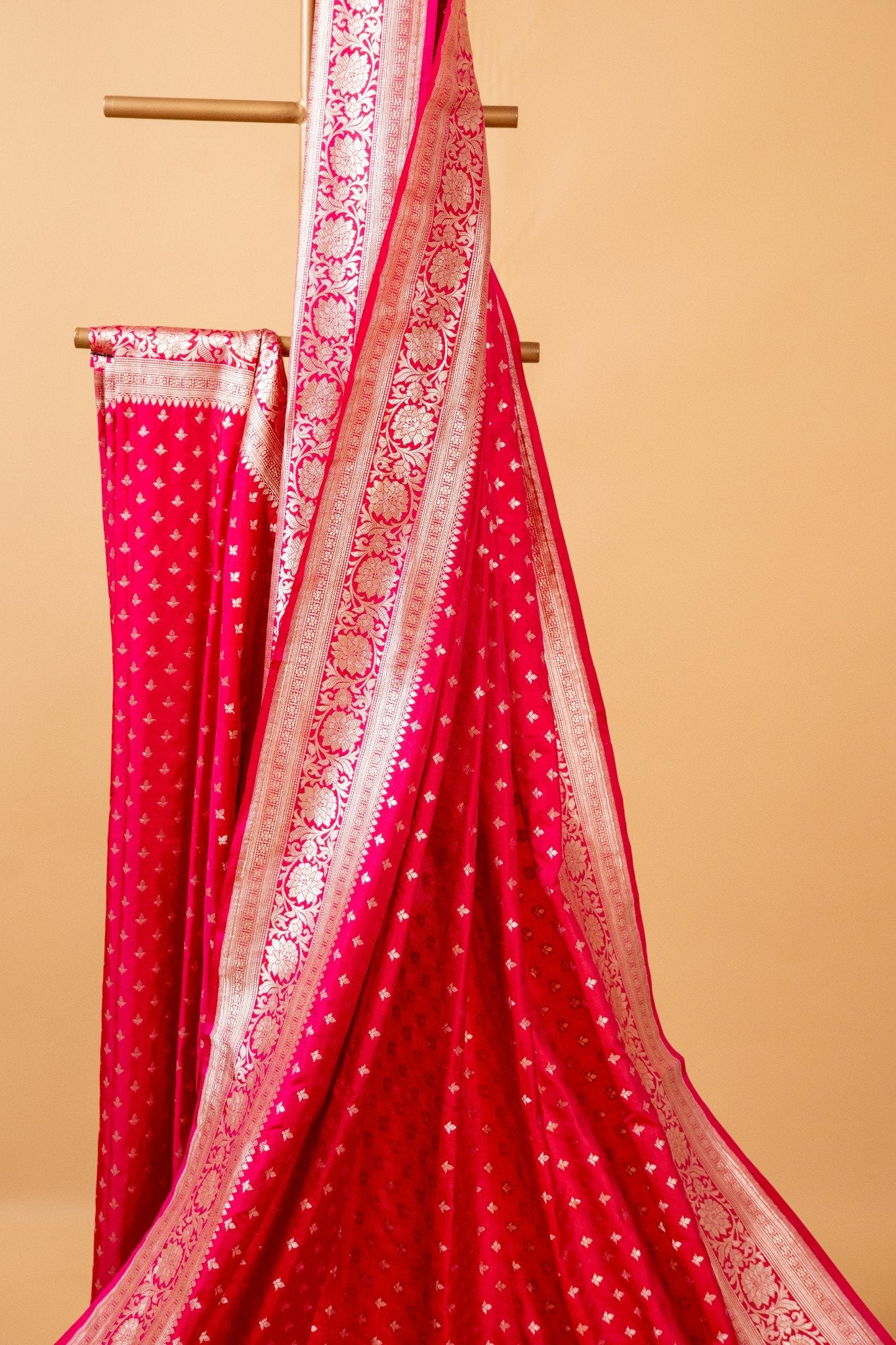 Magenta Pink Banarasi Katan Silk Saree with Butti Motif & Zari Border - Atulyakarigari