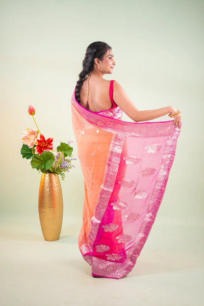 Coral Magenta Zari Chiffon Saree - image 4