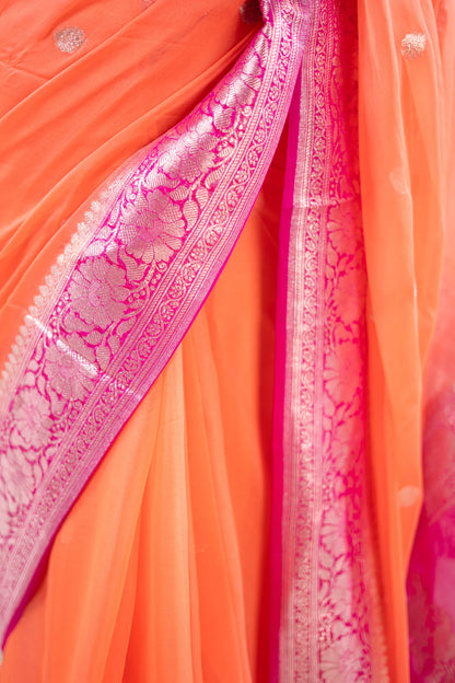 Coral Magenta Zari Chiffon Saree - image 6