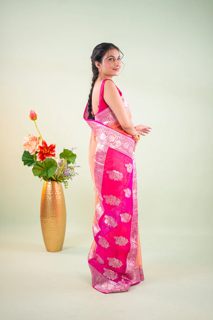 Coral Magenta Zari Chiffon Saree - image 7