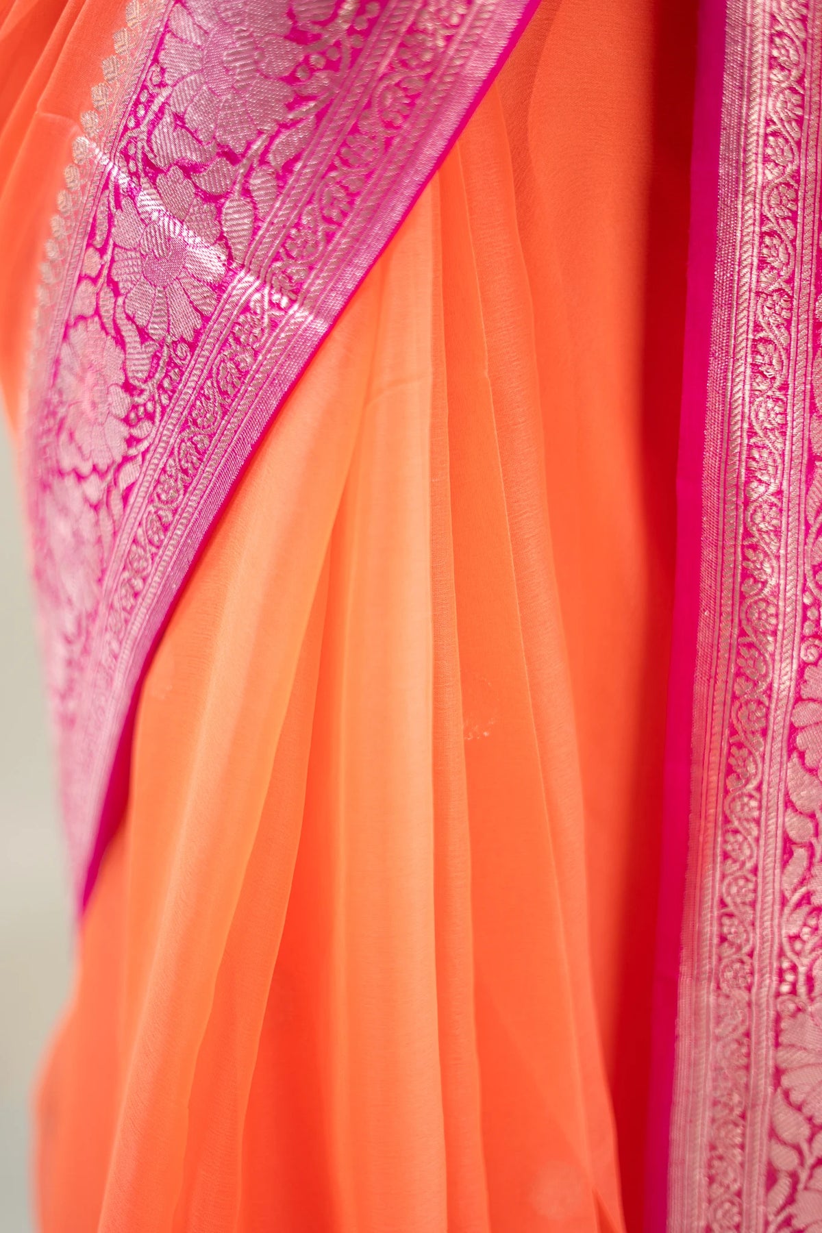 Coral Magenta Zari Chiffon Saree - image 8