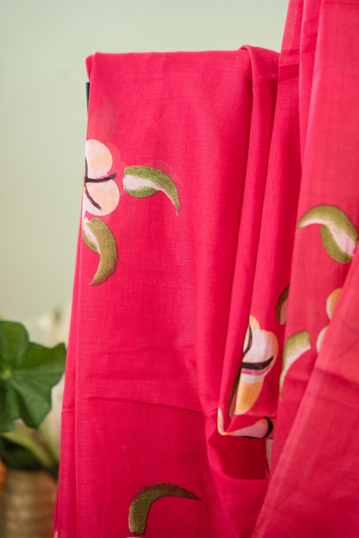 Coral Pink Floral Mul Mul Cotton Saree