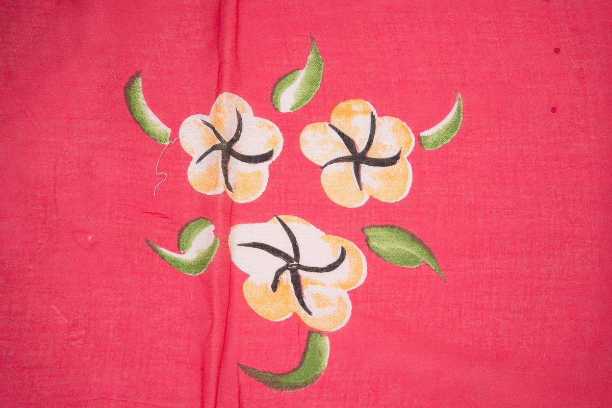 Coral Pink Floral Mul Mul Cotton Saree