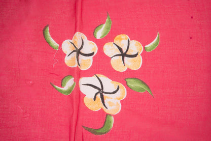 Coral Pink Floral Mul Mul Cotton Saree