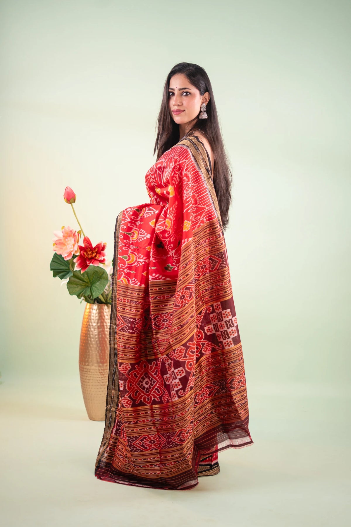 Crimson Red Bird Motif Khandua Silk Saree - image 4