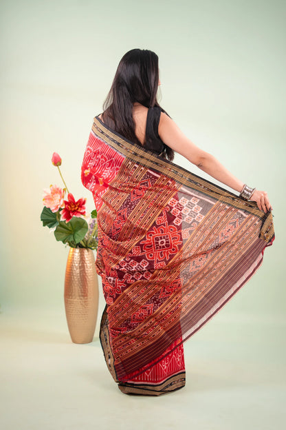Crimson Red Bird Motif Khandua Silk Saree - image 7