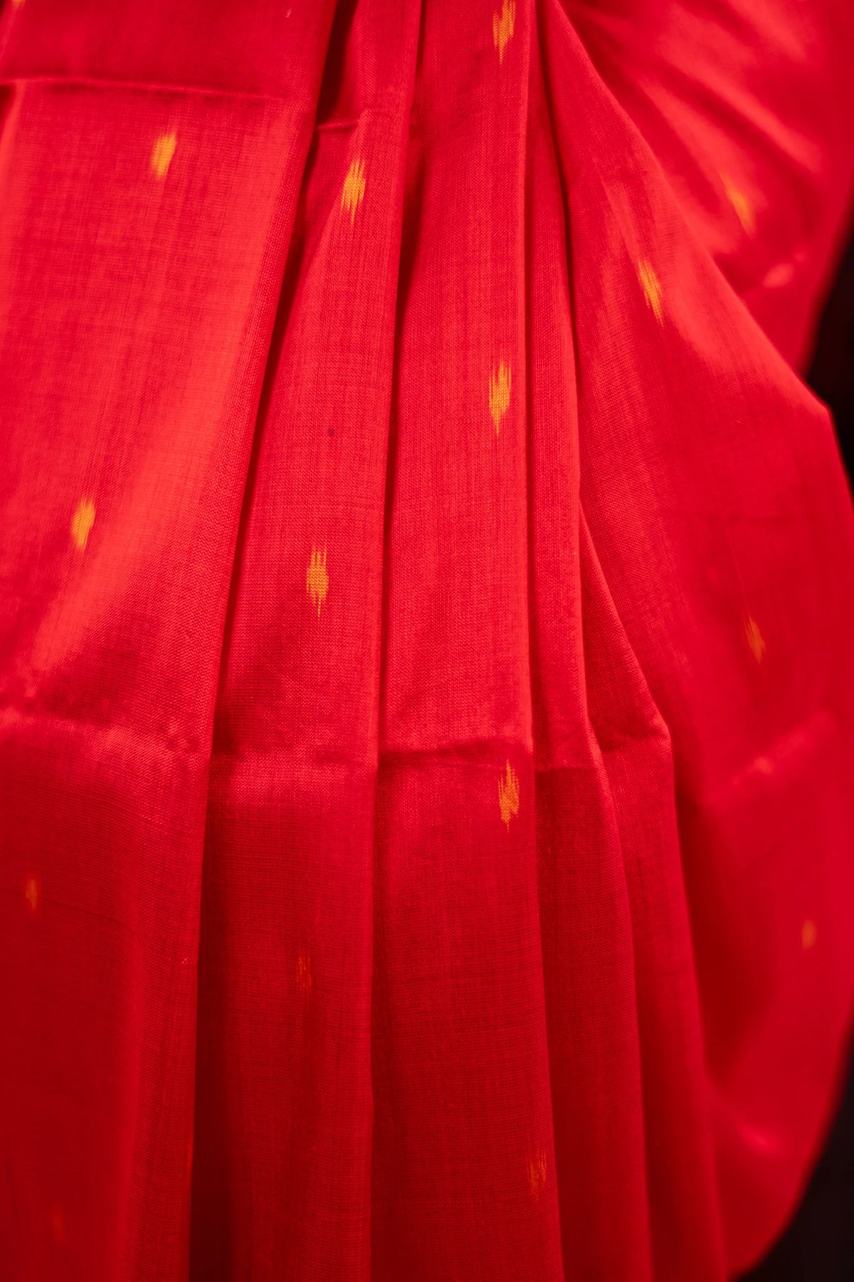 Crimson Red Black Temple Border Khandua Silk Saree - fabric design close-up
