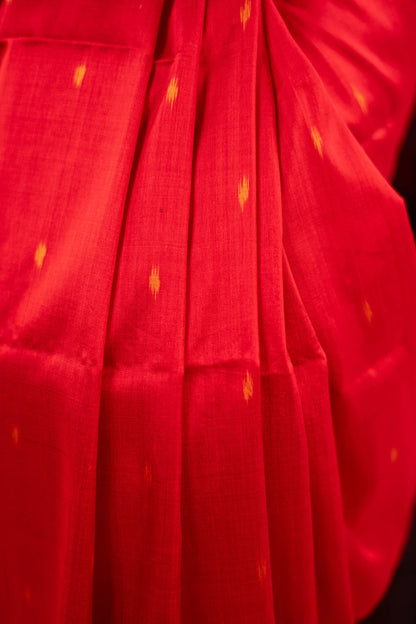 Crimson Red Black Temple Border Khandua Silk Saree - fabric design close-up