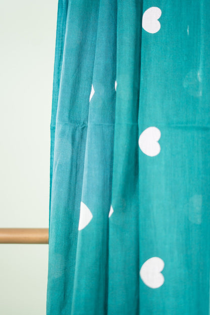 Dark Green Heart Print Mul Mul Cotton Saree